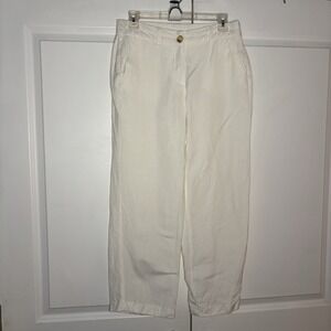Laura White Linen Blend Ankle Pants Womens 6 Petite Beach Coastal Resortwear